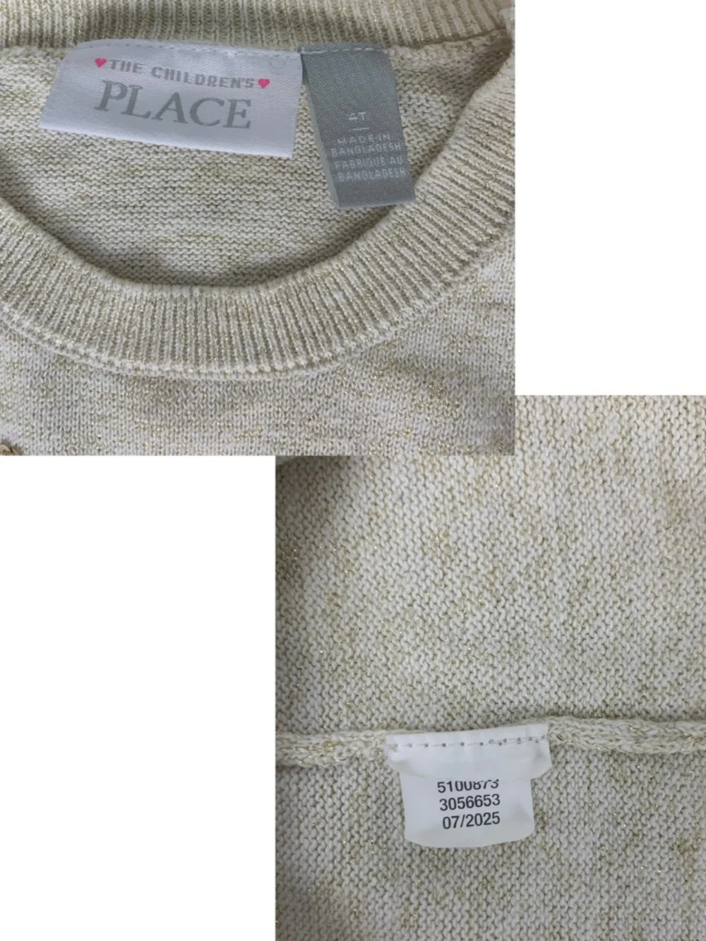 The Children's Place/Cat & Jack Bundle Cream Reindeer Knit Top Hooded Sweater 4T